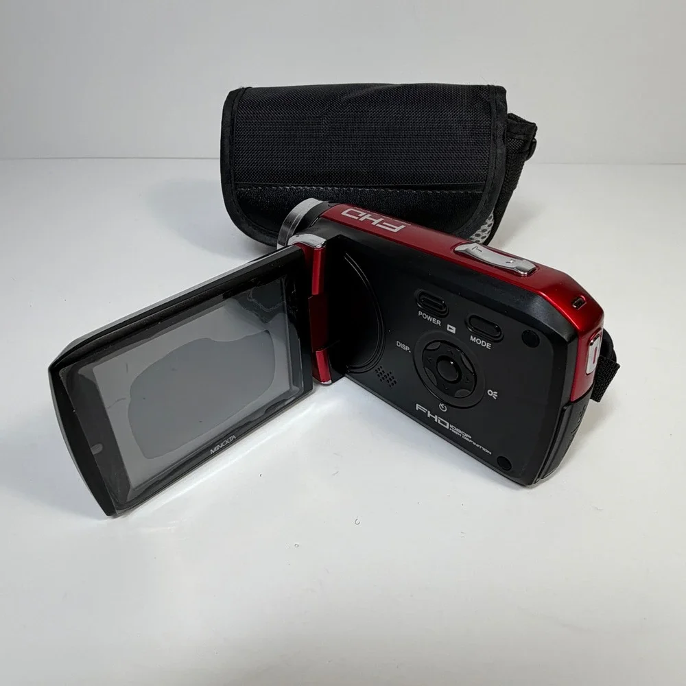 Minolta MN50HD Red 1080p FHD Digital Camcorder 20.0MP Video Camera Bundle